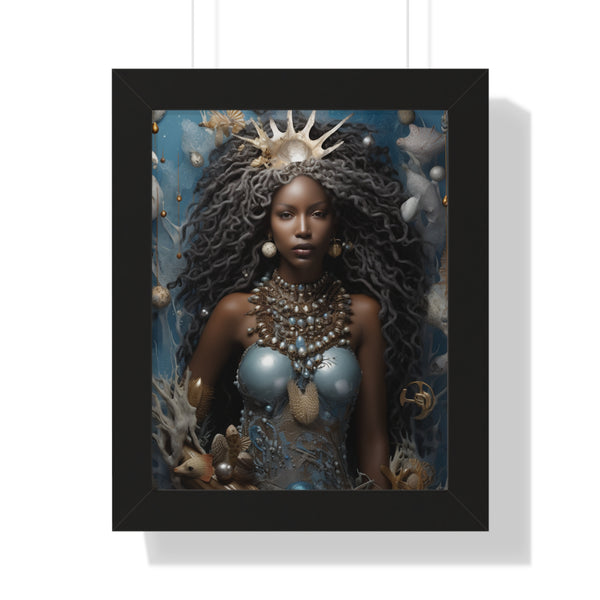 Yemaya's Oceanic Majesty: A Spellbinding Spiritual Art Framed Vertical Poster