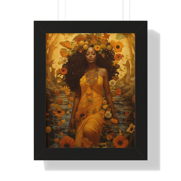 Oshun's Golden Radiance: A Mesmerizing Spiritual Art Framed Vertical Poster