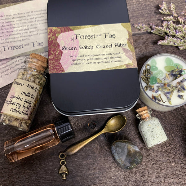Green Witch Travel Altar • Witch Kit for rituals & spells