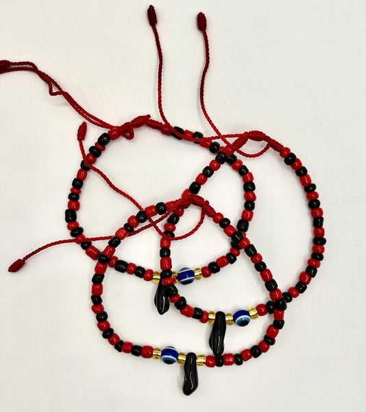 Braided Black and Red Bracelet with Powerful Hand
