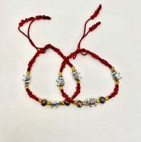 Braided Red Bracelets with Three Elephants 