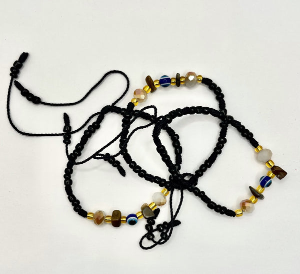 Braided Black Bracelet with Eye and Stones
