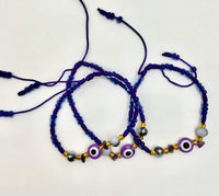Braided Purple Bracelet with Eye and Stones 