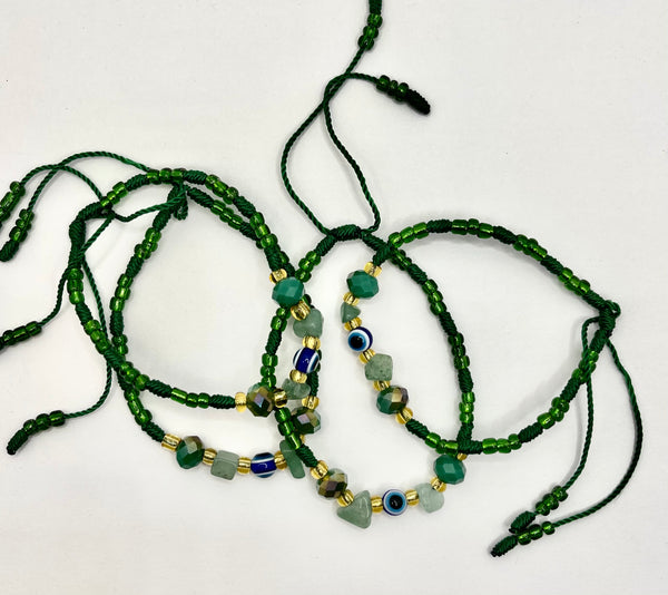 Braided Green Bracelet with Eye and Stones