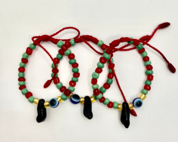 Braided Red and Green Baby Bracelet with Powerful Hand